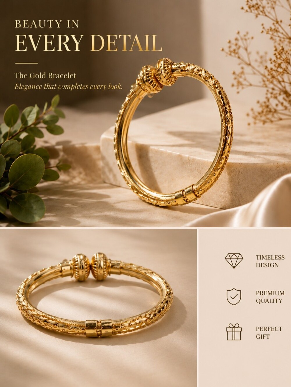 Gold Women's Designer Bangle Bracelet - Elegant Knot Detail